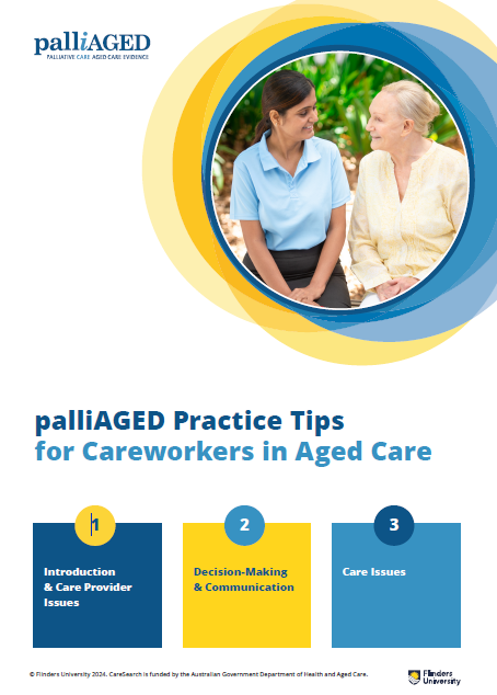 palliAGED Practice Tips for Careworkers in Aged Care front cover